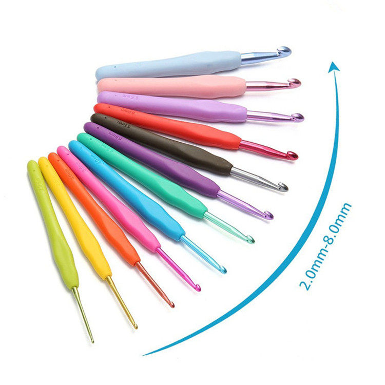 Town Shop Treasure Metal Aluminum Color Head Anti Slip Silicone Soft Handle TPR Crochet Kit 2 0mm-8 0mm SEND TUTORIAL