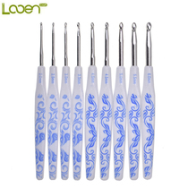 Chinese wind 9 metal aluminium green flower porcelain pattern hook needle suit DIY weaving tool suit 2 0-6 0mm