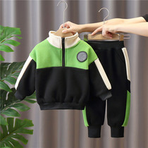Boys' suits for autumn and winter suits with velvet 2022 new children's sweat clothes are handsome and fashionable