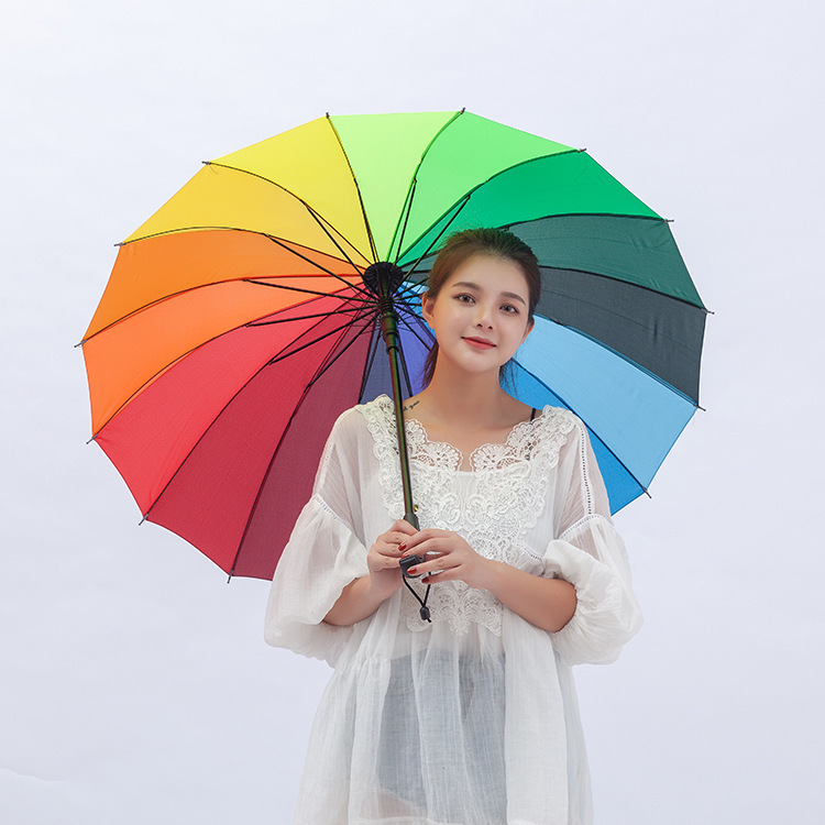 16K Korean Creative Impact-Resistant Fabric Rainbow Umbrella, Long Handle Straight Automatic Umbrella, Advertising Umbrella Can Be Customized with Logo 16K Korean Creative Impact-Resistant Fabric Rainbow Umbrella, Long Handle Straight Automatic Umbrella, Advertising Umbrella Can Be Customized with Logo
