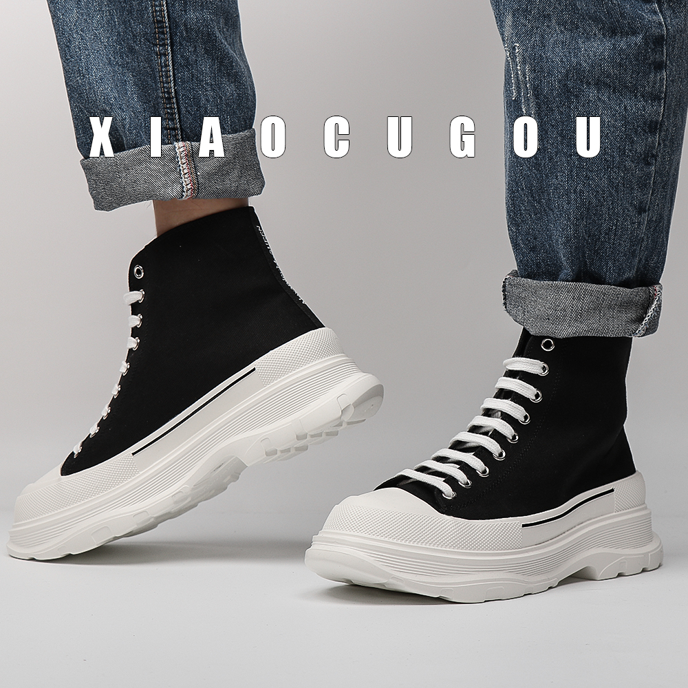 Small Vinegar Home ~ High Help Mckun Sailor Cloth Shoes Men And Women Lovers Small White Shoes Thick Sole Shoes Heightening Casual Shoes Letters 100 hitch 
