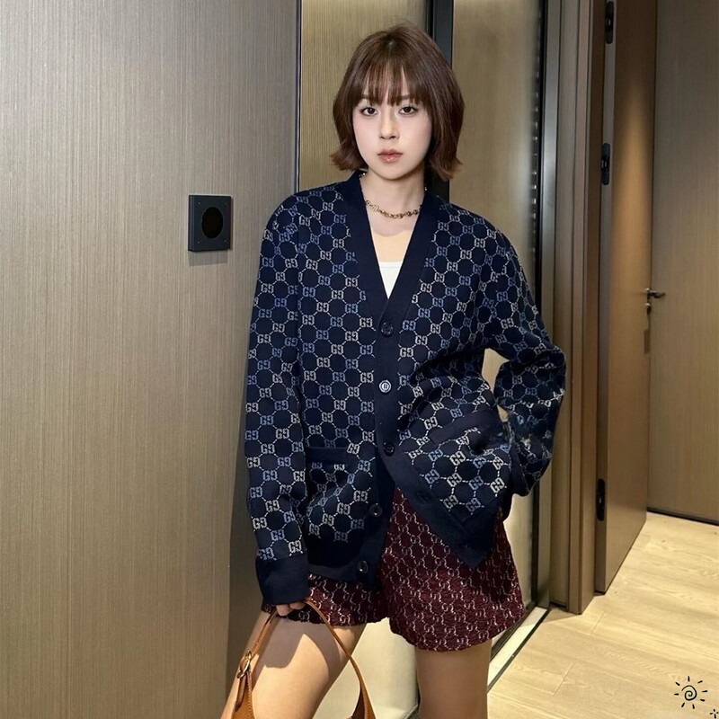 Gucci New Style Double g Interlocking Full-Print Letter Single-Breasted Knitted Cardigan for Men and Women Sweater Jacket