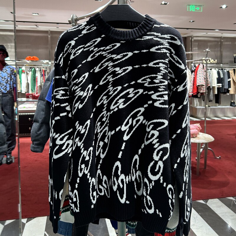 Gucci/Gucci New Classic Embroidered Patchwork Color-Blocked Double g Logo Sweater Women's Knitwear Men's Top