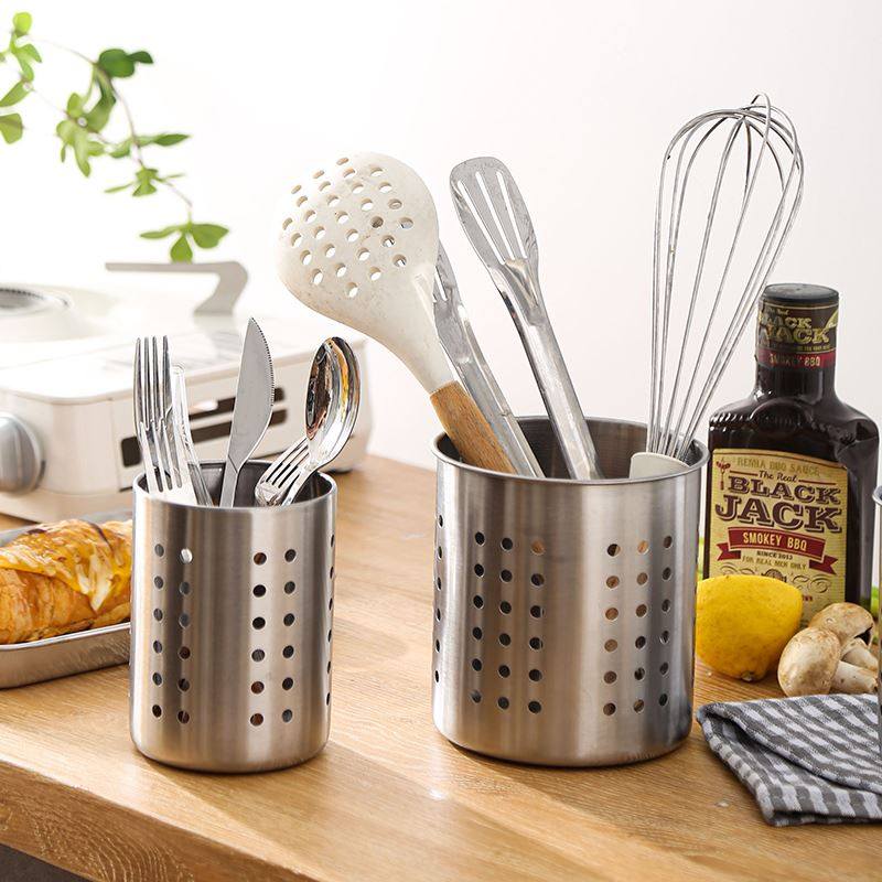 Stainless steel chopstick tube draining cutlery cage kitchen spoon chopsticks cutlery storage tube storage rack chopstick cage bamboo skewer straw bucket
