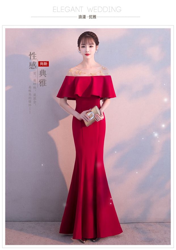 Váy dạ hội dài 2018 mùa thu khí chất mới Kiểu dáng đuôi cá thon dài phần mỏng đã kết hôn với phù dâu nữ tiếp viên đầm dài