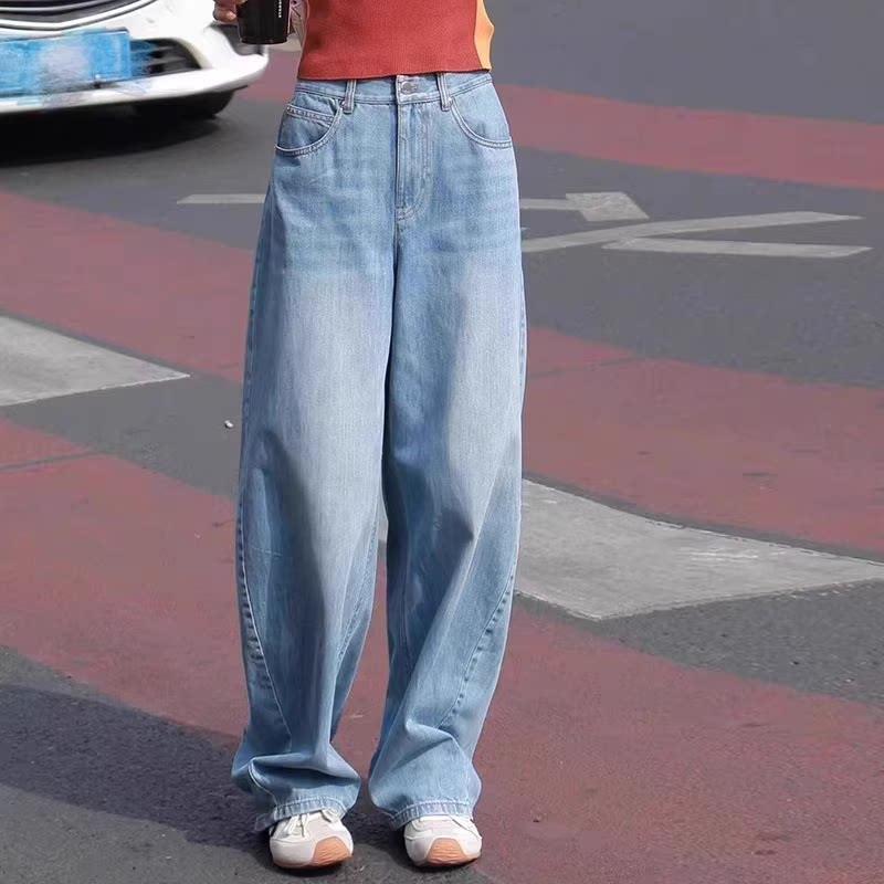 Amash Genuine Women's Clothing 2026 Spring and Autumn New Style Retro Loose Floral Washed Wide-Leg Jeans for Women