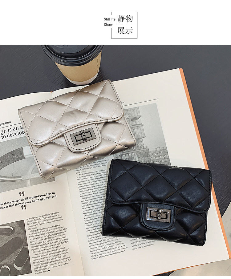 бумажник 钱包女2024新款时尚百搭韩版菱格短款手拿包三折多卡位可爱钱夹潮 29534