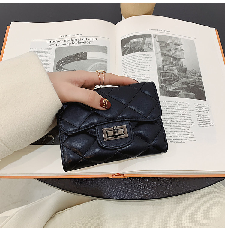 бумажник 钱包女2024新款时尚百搭韩版菱格短款手拿包三折多卡位可爱钱夹潮 29534