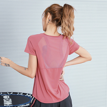 Fitness coat womens long sleeves spring and summer loose thin yoga clothing short sleeve running breathable quick dry Net red sports shirt