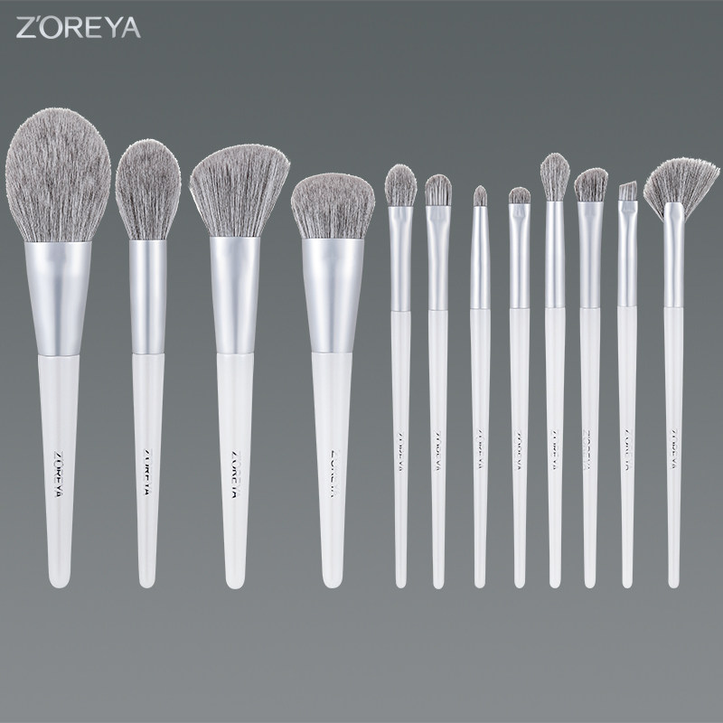 Zhuorja 12 Cedar Mink Makeup Brush Sets Beauty Makeup Tools Loose Pink Eye Shadow high light Cosmetic Brow Brush full set