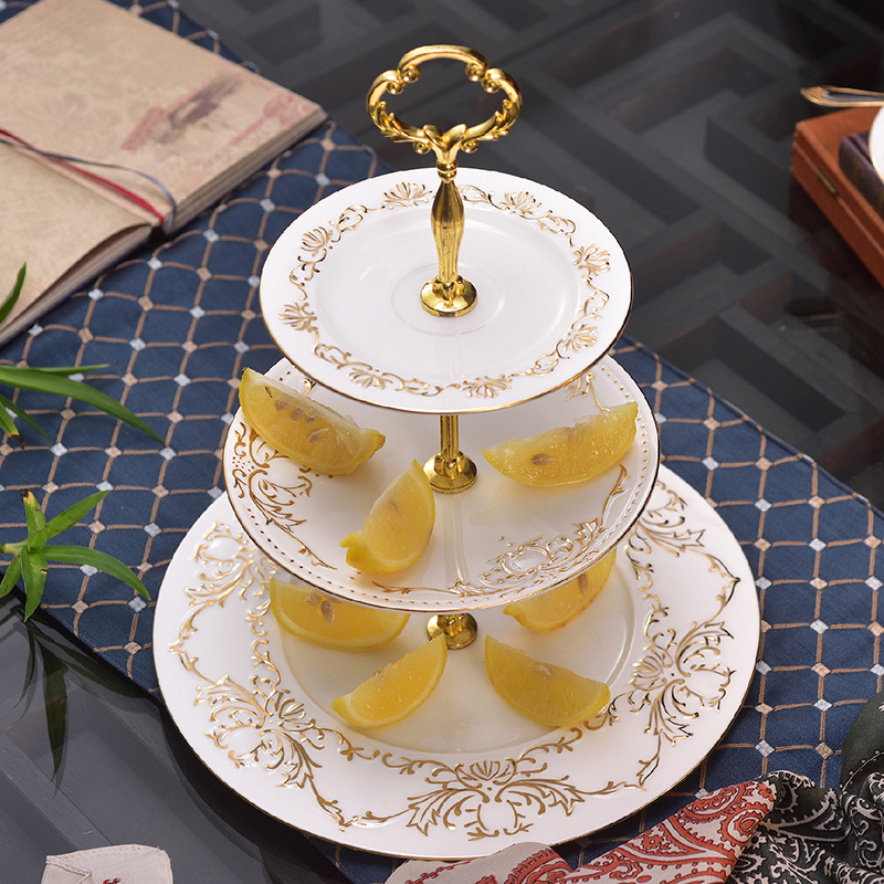 English Style Luxury bone porcelain European style Lower afternoon tea refreshment rack Living room Home Fruit tray Triple Fruit Tray Cake Rack Pastry