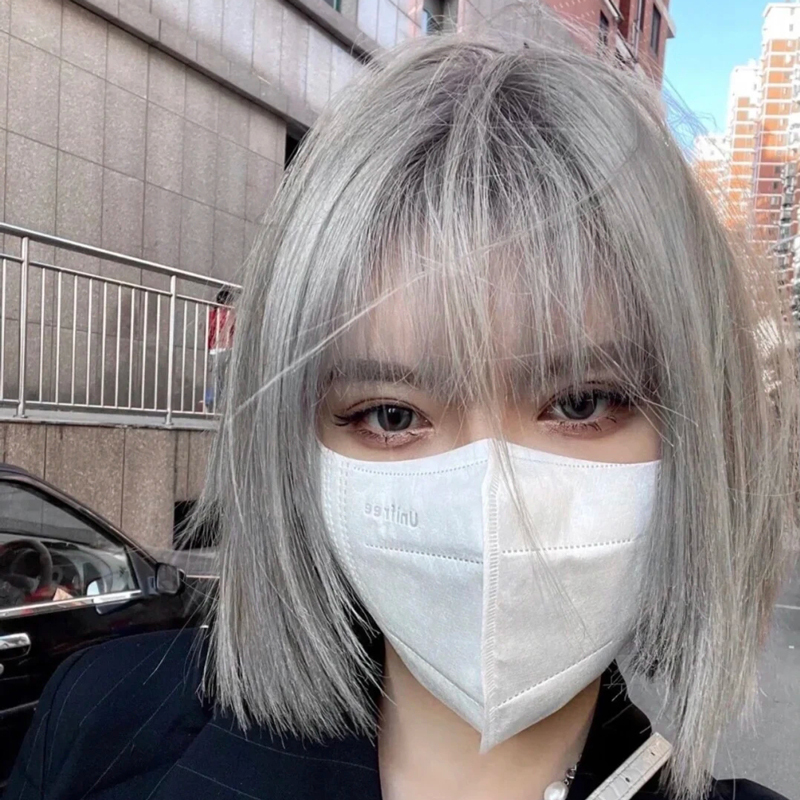 Short Wig for Women, New Summer Style, Clean-Cut, Refreshing, Mixed-Race Look, Ash Gray Jk, Age-Reducing Bob, Full Wig