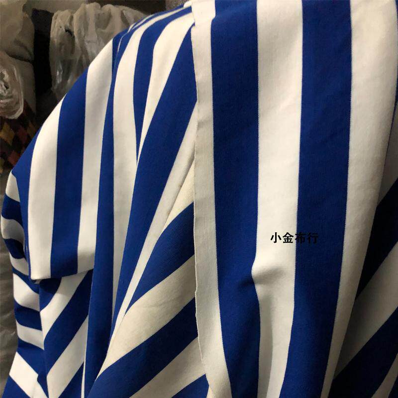 Scrubbing cotton knitted stripes elastic fabric 3 cm navy blue and white strip Roma cloth dress fabric