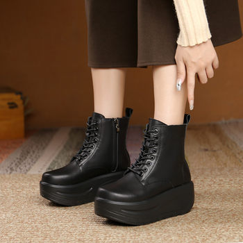 Martin boots pigskin mid-calf genuine leather women's boots