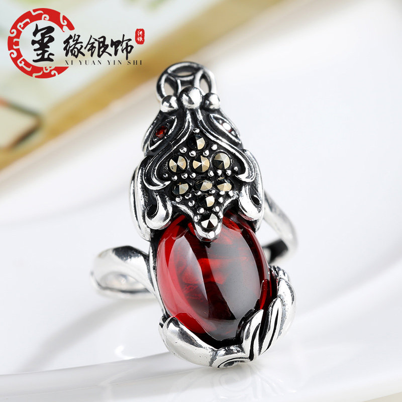 Zhaocai Pixie silver ring mouth copper coin silver ring female original retro ring S925 foot silver opening ring