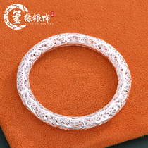  Bird flower sterling silver bracelet Court filigree hollow peacock feather S990 foot silver bracelet female bracelet Huang Feida silver jewelry