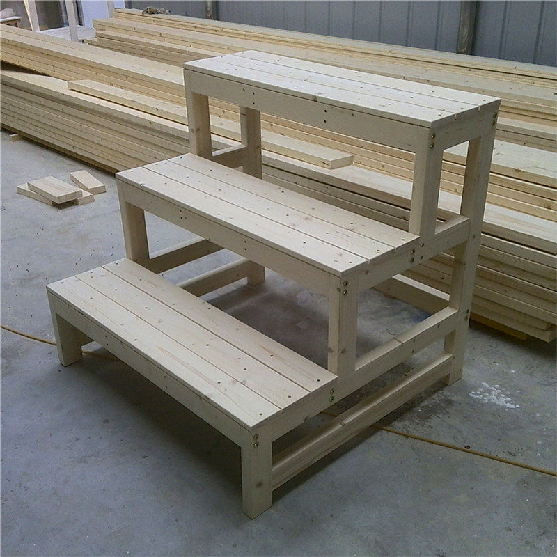 Muzhou solid wood step stool 2-layer 3-layer ladder Antique Chinese carbonized indoor and outdoor balcony wooden frame can be customized