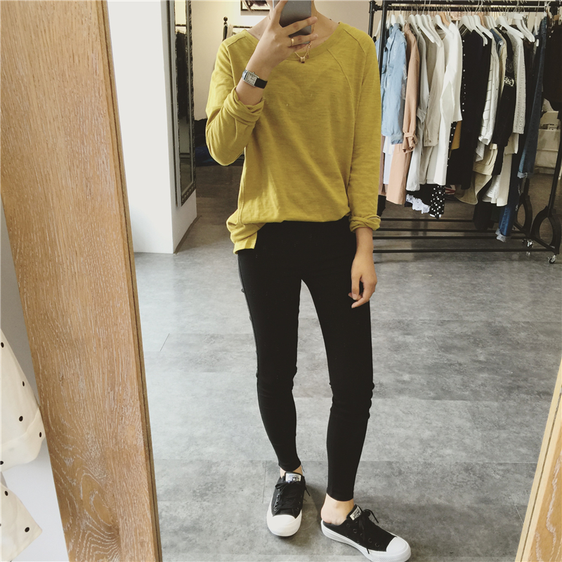 Mùa thu 2018 mới bằng cotton cotton buông xõa nữ sinh dài tay áo thun nữ từ bi phiên bản Hàn Quốc áo sơ mi thủy triều áo phông đẹp nữ