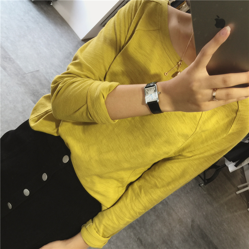 Mùa thu 2018 mới bằng cotton cotton buông xõa nữ sinh dài tay áo thun nữ từ bi phiên bản Hàn Quốc áo sơ mi thủy triều áo phông đẹp nữ