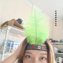 Indian head with ostrich wool head with performance dance African drum Props Head Accessories Feather Heads With Head Stirrup Hair Accessories