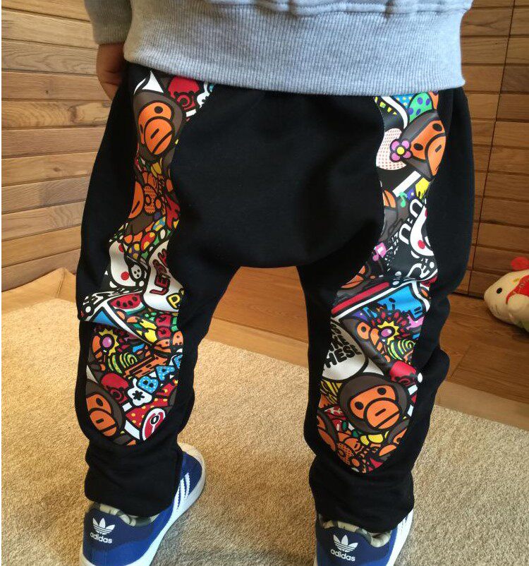 Japanese fashion brand bape spring and autumn new children's harlan pants ape head men and women boys' wear plus fleece sweatpants long pants