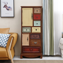 Retro old Mediterranean drawer storage cabinet American country cabinet solid wood color storage high cabinet side cabinet living room