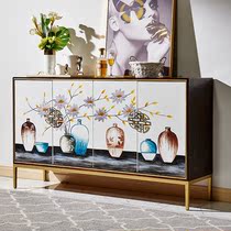 American storage bucket cabinet Solid wood living room door entrance cabinet Living room storage cabinet Light luxury post-modern decorative cabinet against the wall