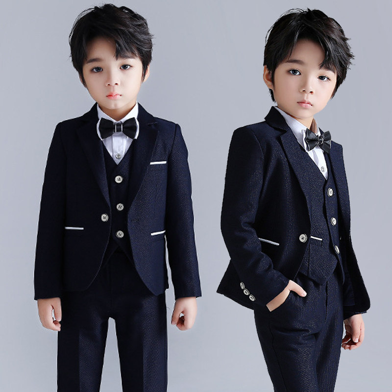 Children's dress boy suit plus velvet handsome British style costume flower girl shirt child suit jacket autumn and winter