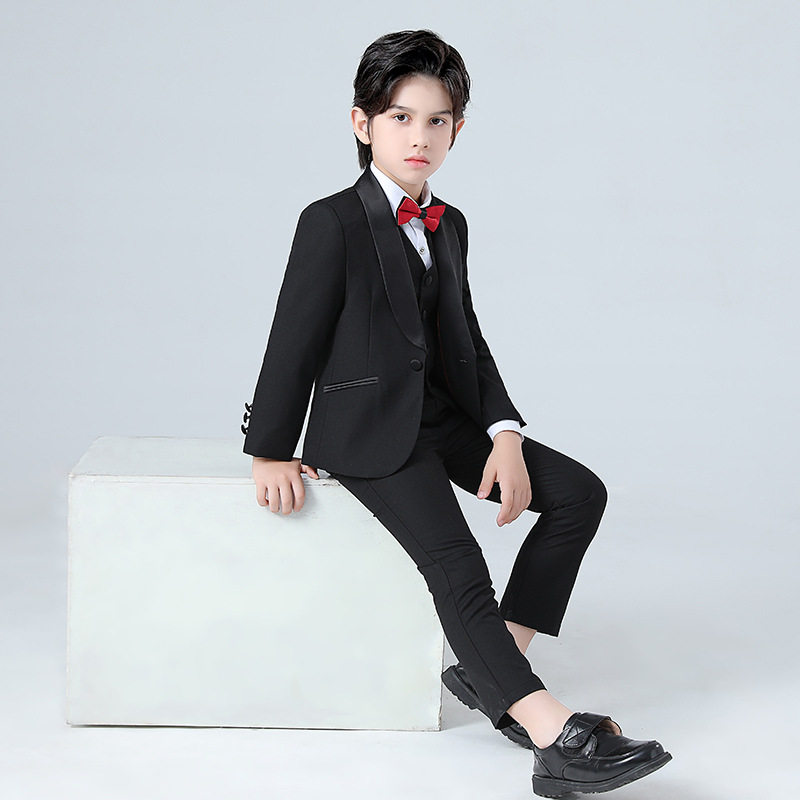Boys black suit formal wear children's stage speech suit three-piece gentleman wind little boy piano performance clothing