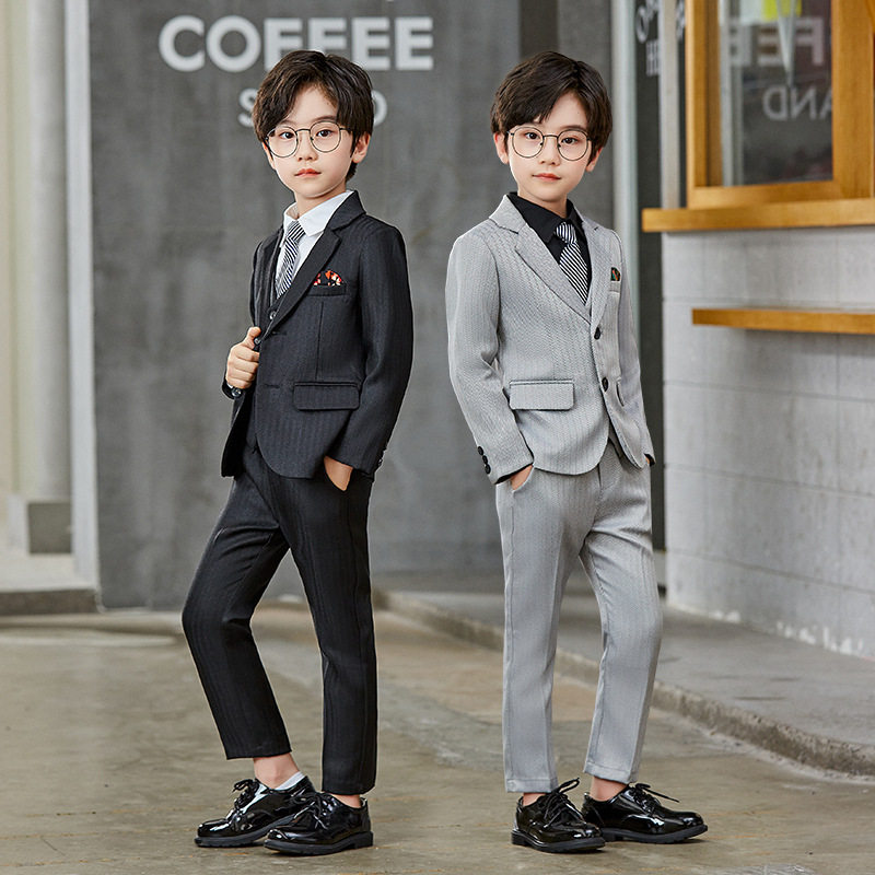 Boys' suit suit handsome spring and autumn striped children's suit three-piece wedding flower girl dress piano performance clothing