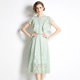 New slim temperament lace hollow lace flying sleeves mid-length commuter slim summer texture dress