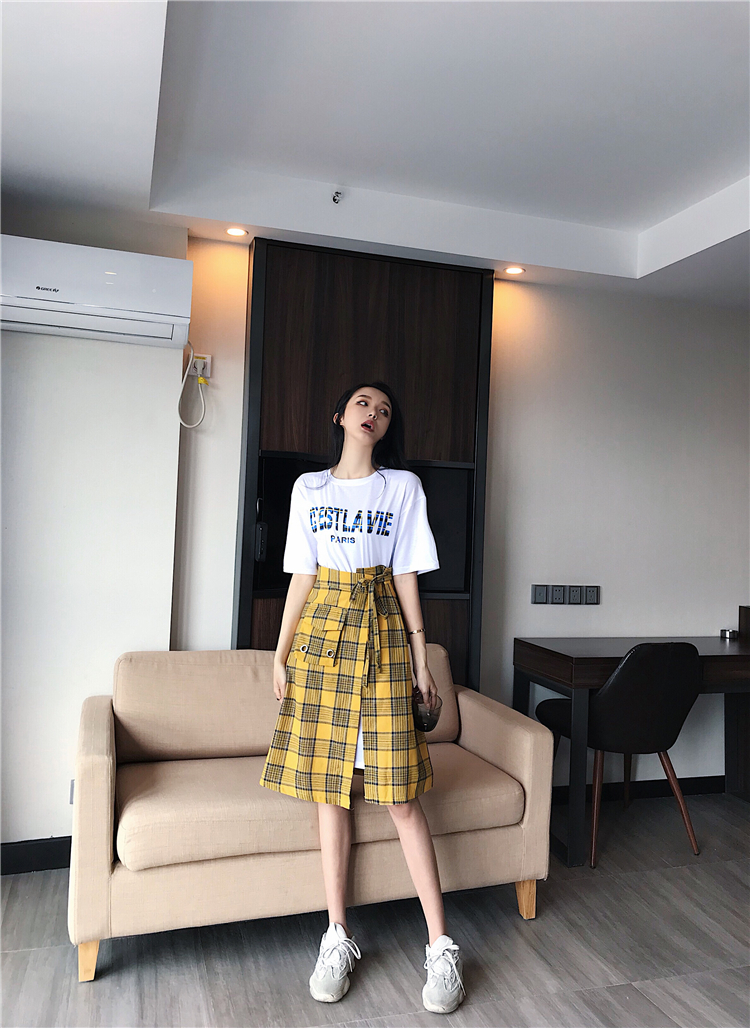 VK旗艦店 韓系字母格紋個性套裝短袖裙裝
