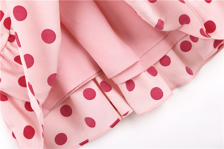 VK旗艦店 韓國風粉紅波點一字領系腰短袖洋裝