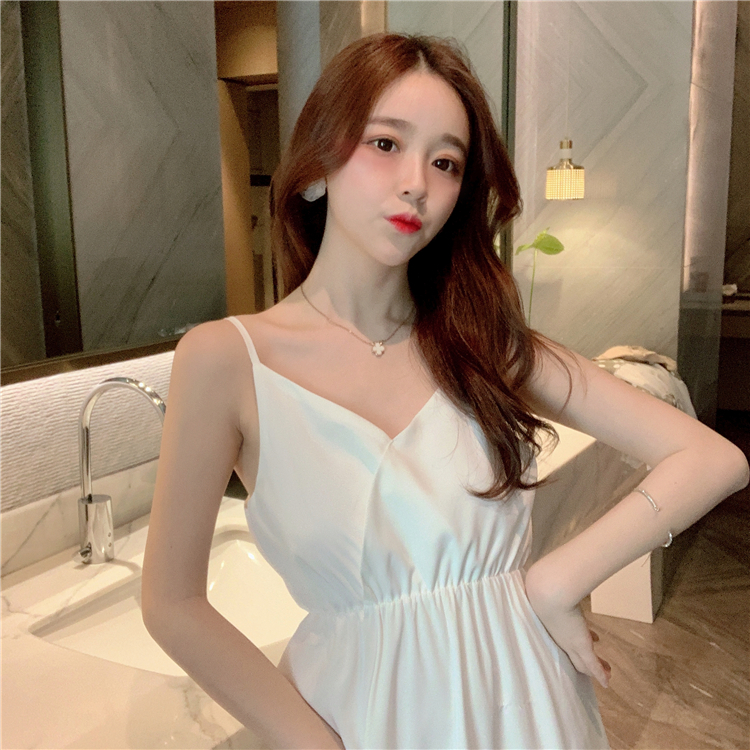 VK旗艦店 韓系高腰百搭蛋糕裙顯瘦長版吊帶無袖洋裝