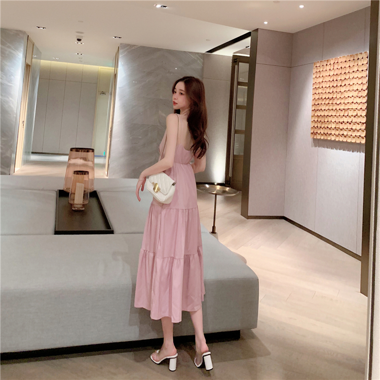 VK旗艦店 韓系高腰百搭蛋糕裙顯瘦長版吊帶無袖洋裝