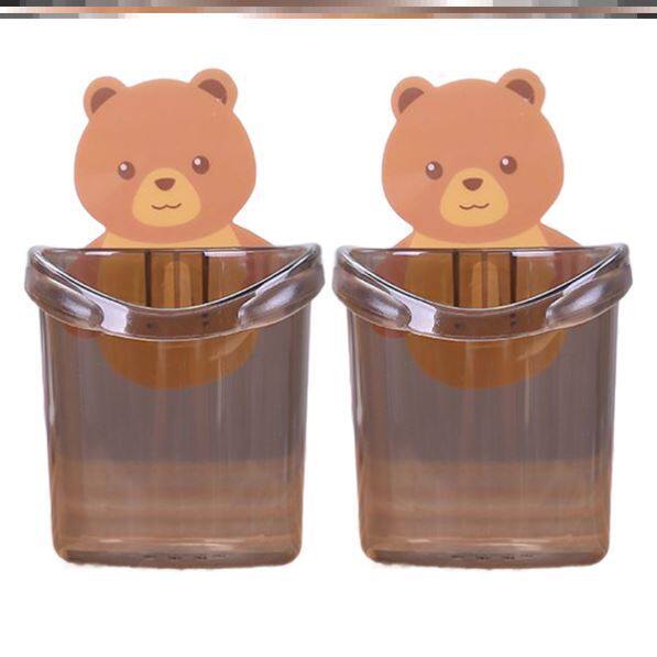 Small Bear Draining Cup Punching Wash Wall-mounted Wall Washroom Bathroom Wall Sticker Children's Comb Suction Wall Containing Barrel Tooth barrel