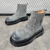 European Station One foot pedal Chelsea mens boots Inron retro sleeve genuine leather Martin boots trendy short boots