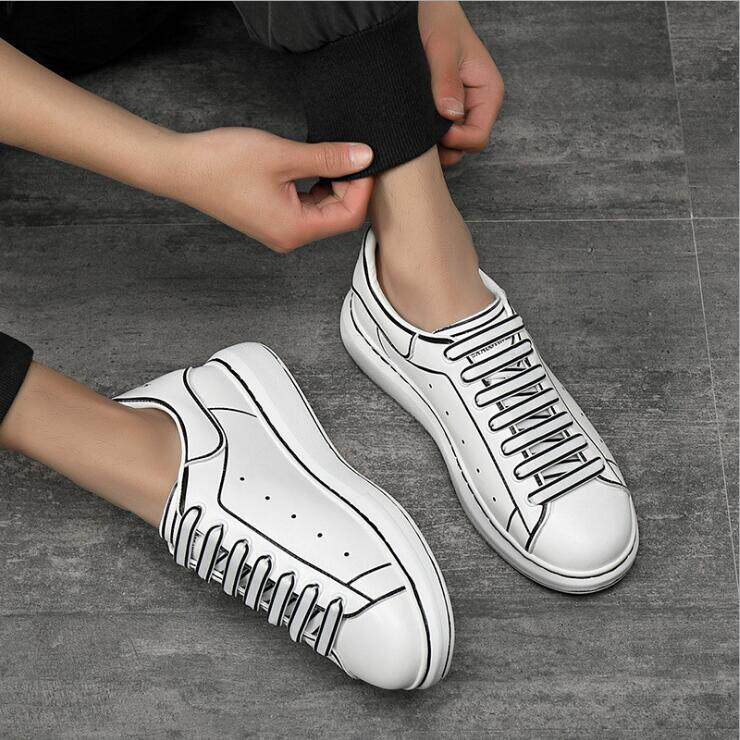 Mckun Contong Genuine Leather Lovers Breathable Little White Shoes Men Casual Graffiti Individuality 100 Hitch Hiking Board Shoes Trend Women Shoes