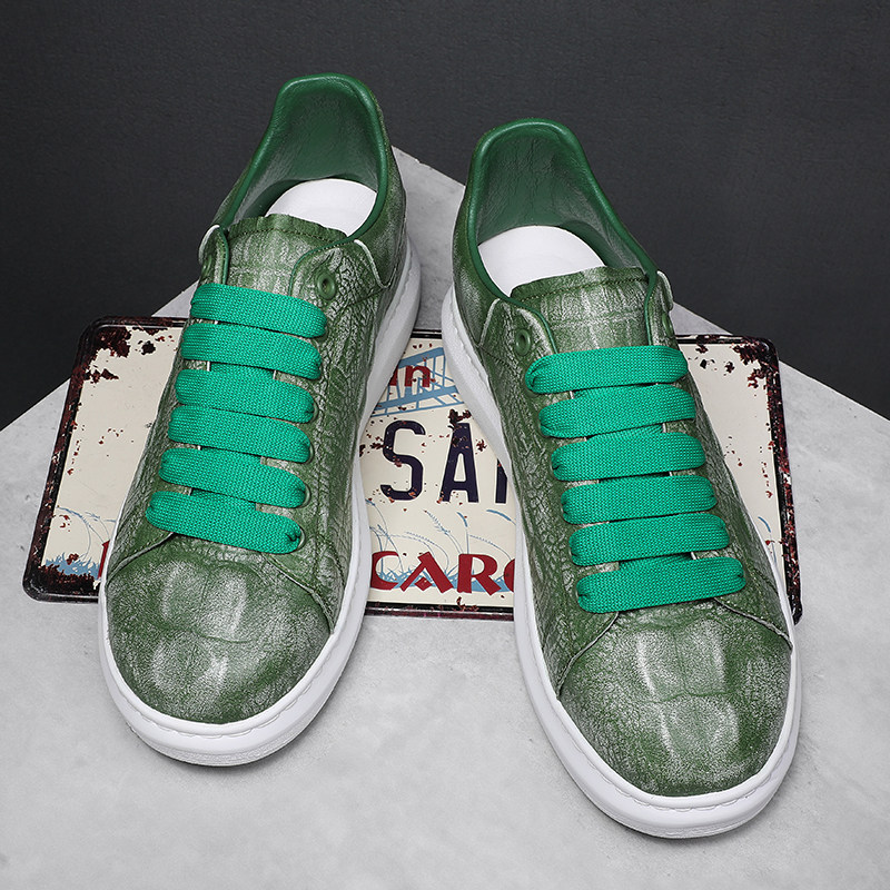 ins star same as true leather crocodile line casual 100 lap mckun small white shoes Korean version boomers heightening youth board shoes