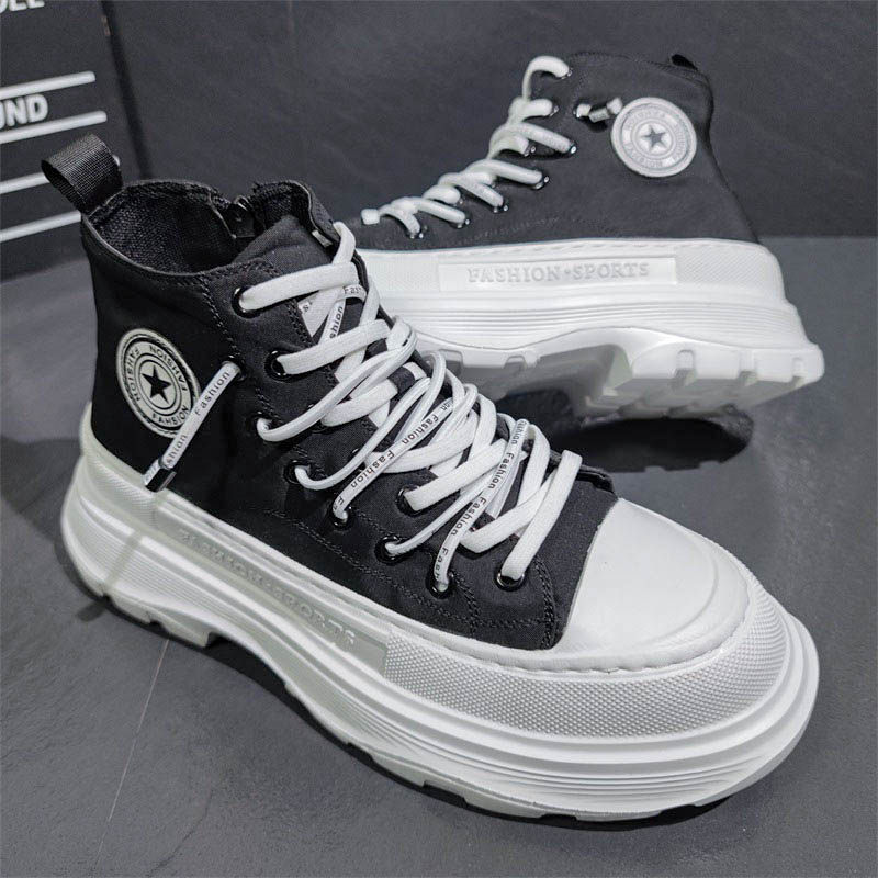 2022 New Tide Men's Side Bracelet Short Boots Breathable Casual Shoes Man 100 lap thick bottom heightening medium-high cylinder sails shoes