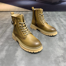 ins genuine leather Martin boots Inlenty wind high help currents Tide Shoes Leather Boots leather boots Side Zipper Minimun Boots