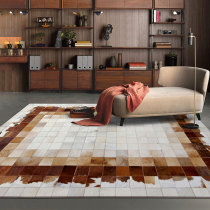 Cowhide stitching carpet Living room Nordic ins wind sand hair coffee table mat Study Light luxury bedroom bedside carpet customization