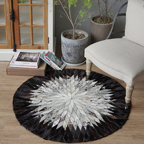  Handmade cowhide stitching round carpet Study black and white computer chair Living room coffee table floor mat Bedroom bedside carpet