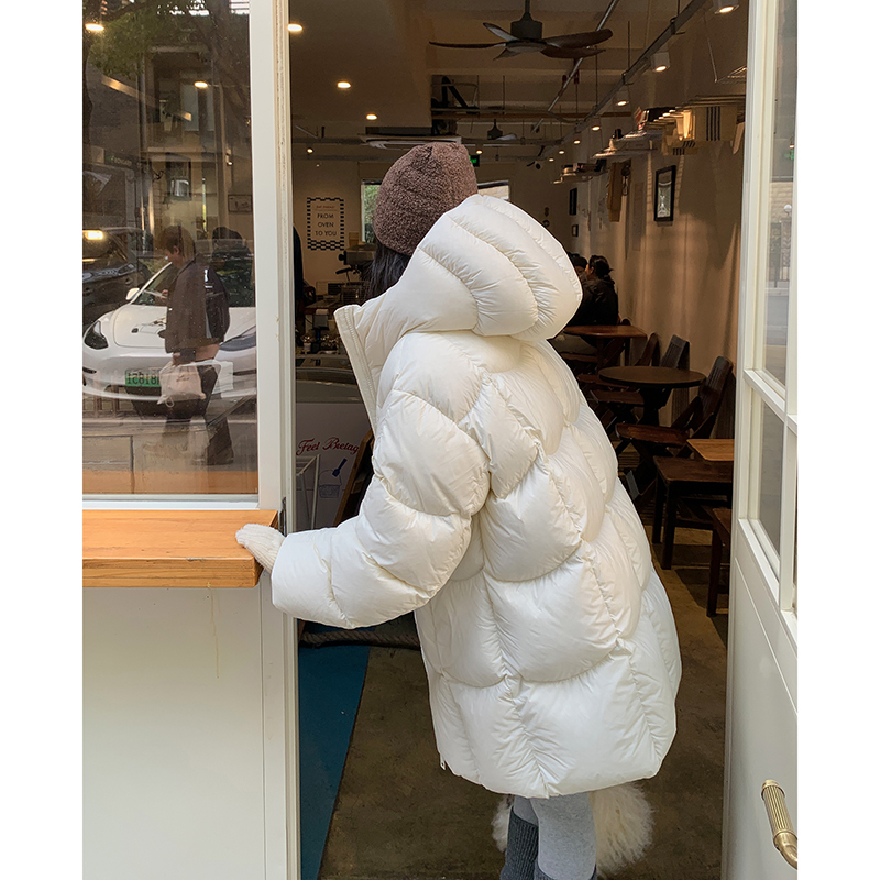 95% White Duck down Cloud Puff down Jacket for Women, Winter Mid-Length 2025 New Model, High-End and Stylish White Puffer Coat