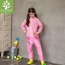 Childrens breathable one-piece raincoat Boy little girl school waterproof poncho rain pants Full body 3-piece pants 4-5-6 years old