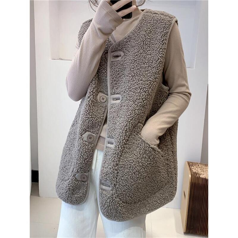 Plus-Size Women's Vest Jacket for Autumn and Winter, Faux Lamb Fur, Loose Korean Style, Sleeveless Vest, Trendy
