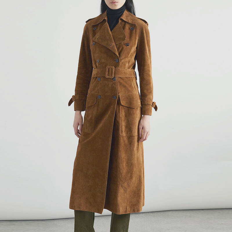 2025 Yangshulin Autumn/Winter Light Luxury Style Genuine Leather Jacket Women's Suede Coat Mid-Length Cowhide Popular Trench Coat 2025 Yangshulin Autumn/Winter Light Luxury Style Genuine Leather Jacket Women's Suede Coat Mid-Length Cowhide Popular Trench Coat