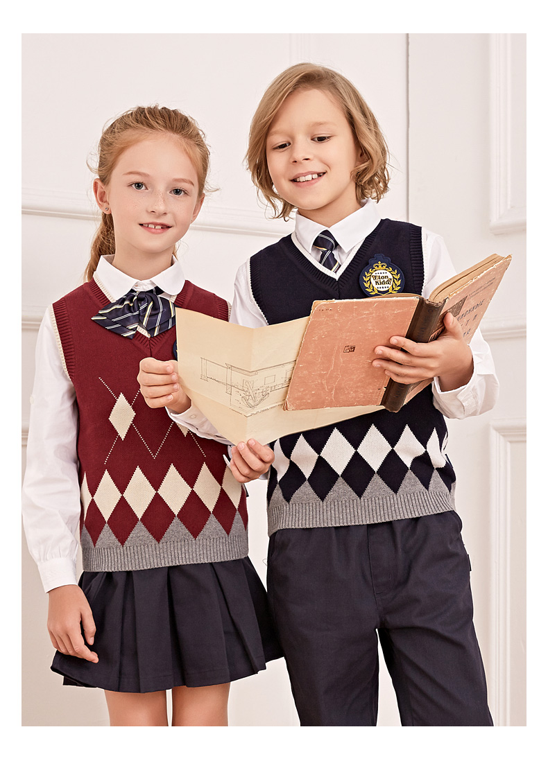 Eaton Gide school uniform children's vest vest children's diamond sweater boys and girls knitted vest 10B006