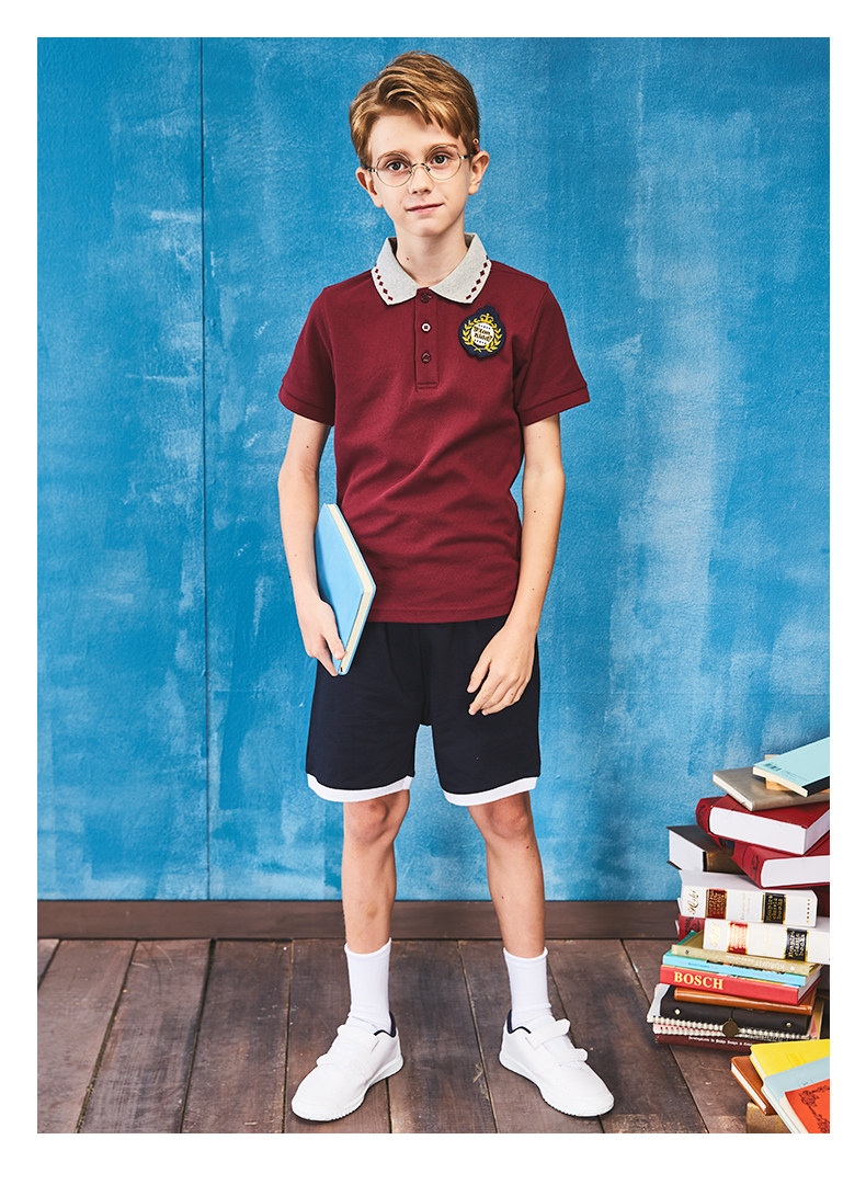 Eaton Gide school uniform boys and girls college style summer children's lapel short-sleeved T-shirt POLO shirt 16T102