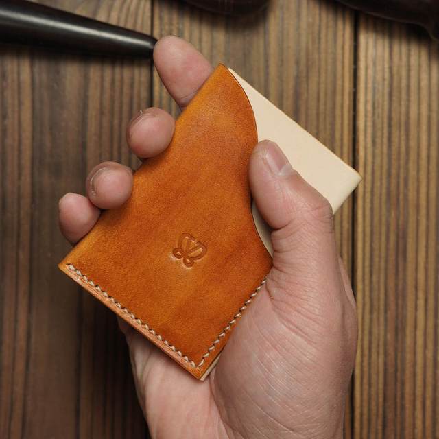 Card bag Italian vegetable tanned leather handmade